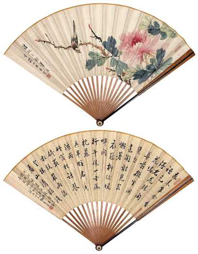 缪嘉惠 花鸟 成扇